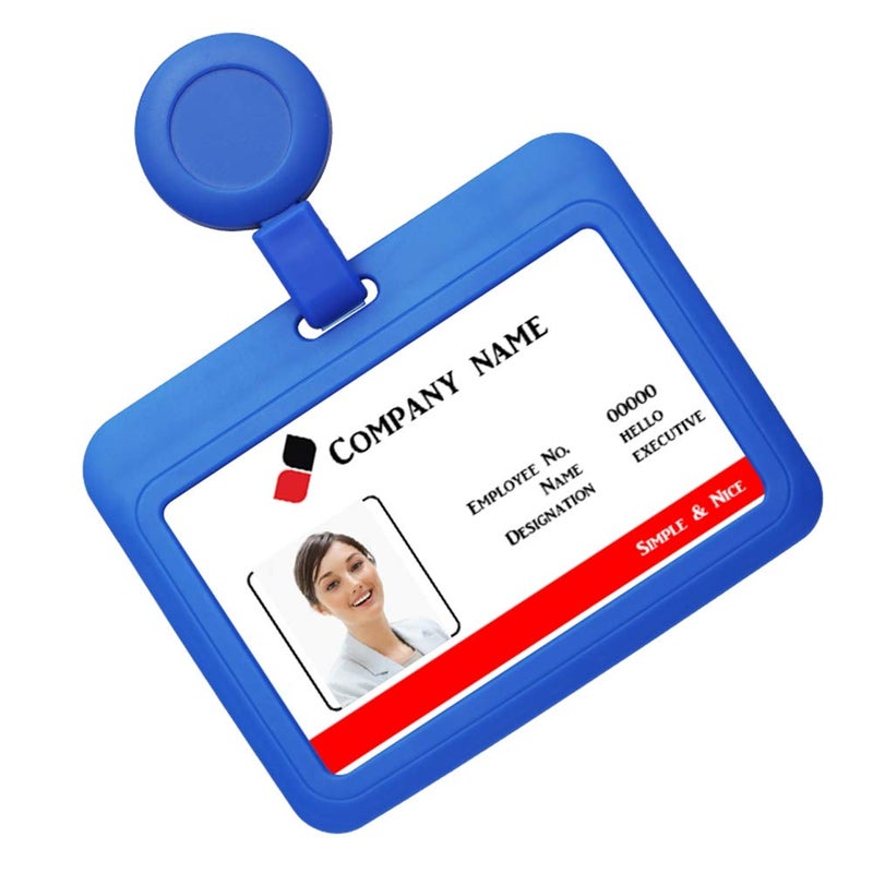 HiCycle2 ID Badge Holder Case Horizontal with Reel Clip Retractable Heavy Duty Credit Card Business Card Office Supplies (Blue) - Image 2